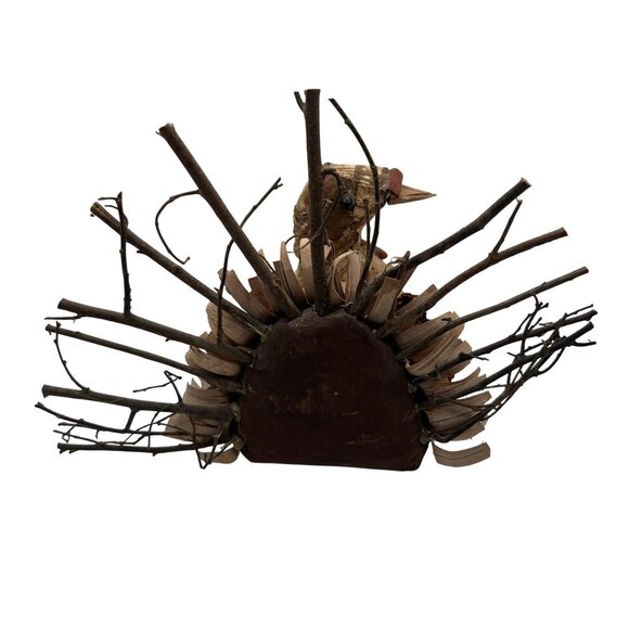 Vintage Handmade Set Rustic Turkey Figurines Bark Pinecone Folk Art Thanksgiving - Picture 4 of 16